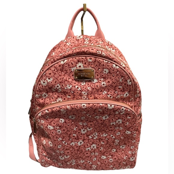 Michael Kors EUC Abbey Pink and White Floral Canvas and Leather Backpack - Picture 1 of 17
